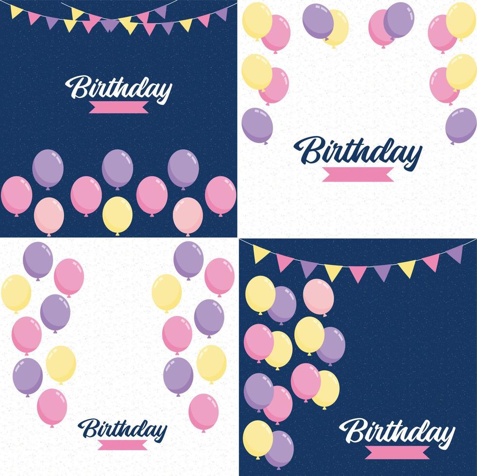 Happy Birthday design with a pastel color scheme and a hand-drawn cake illustration vector