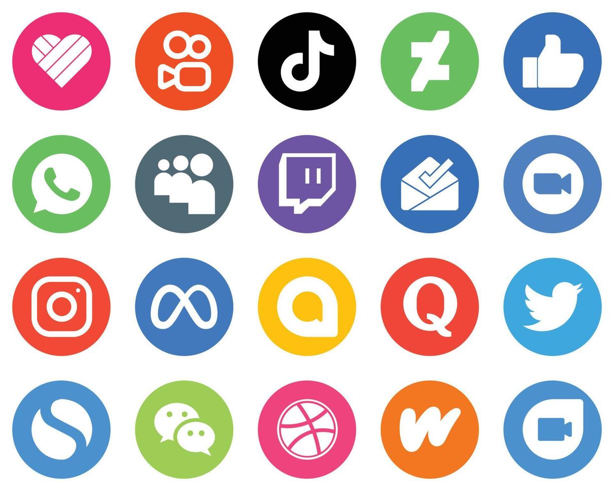 Flat Circle White Icon Set video. like. zoom and twitch 20 Innovative Icons vector
