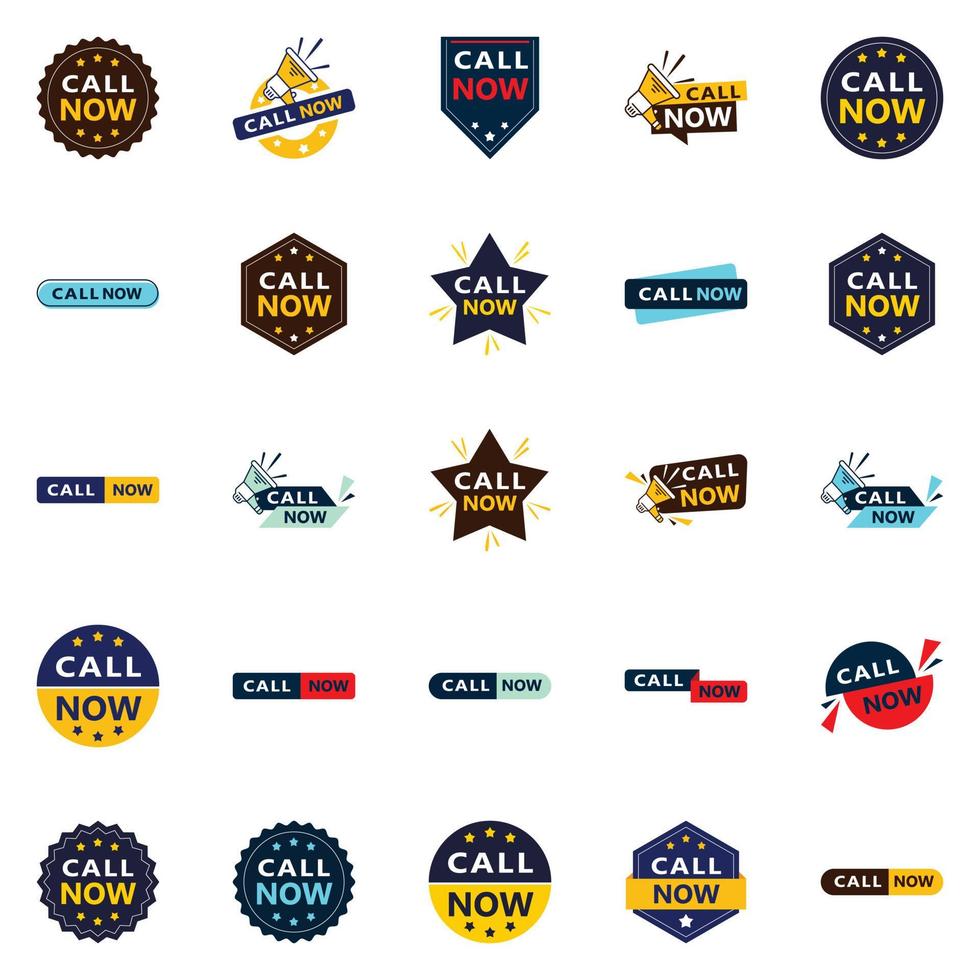 Call Now 25 Modern Typographic Elements to encourage calling vector
