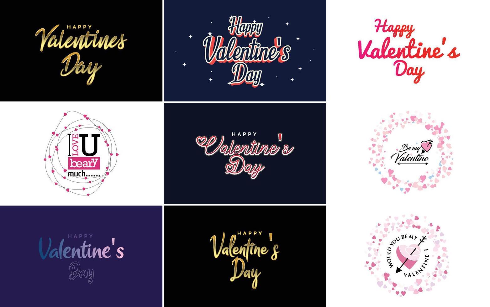 Happy Valentine's Day typography design with a watercolor texture and a heart-shaped wreath vector