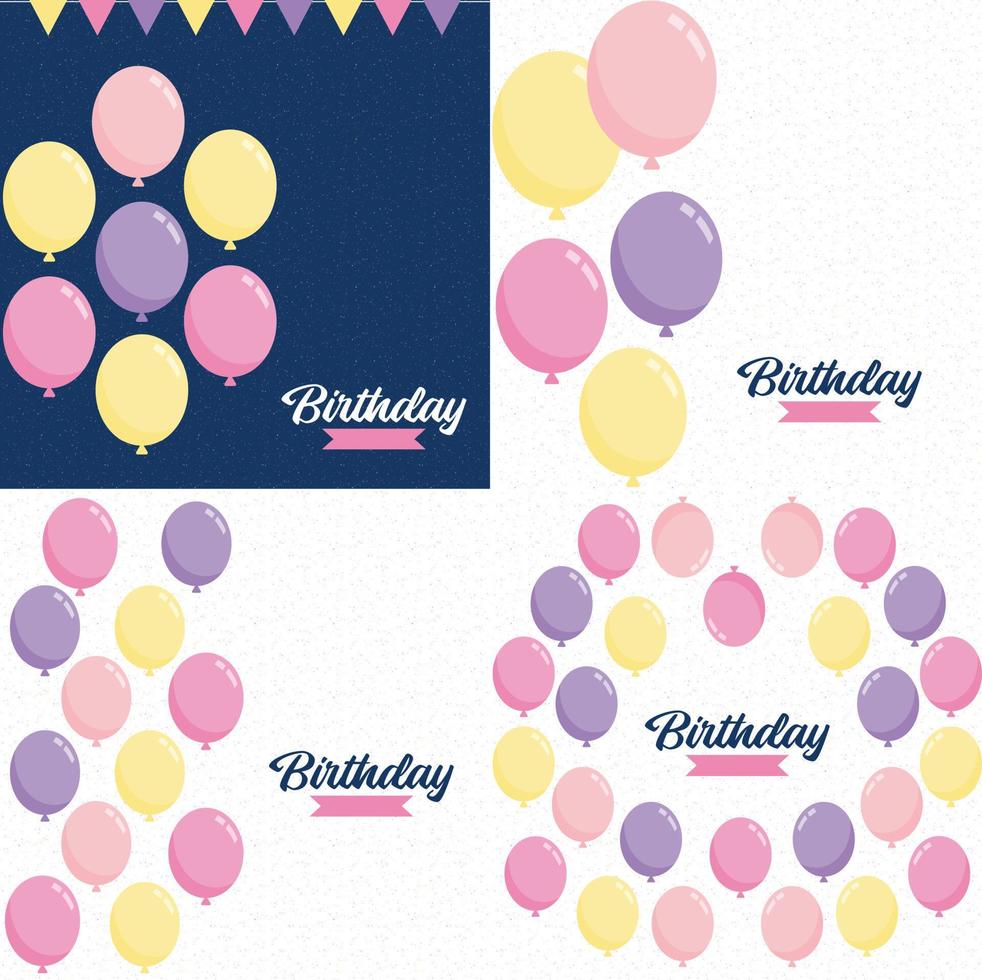 Birthday banner with frame and hand-drawn cartoon watercolor balloons symbolizing a birthday party design suitable for holiday greeting cards and birthday invitations vector