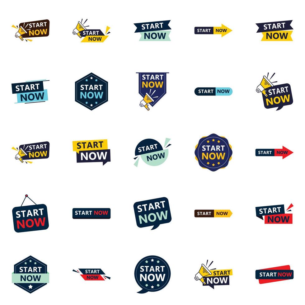 comience ahora 25 elementos tipográficos nuevos para una campaña animada de llamado a la acción vector
