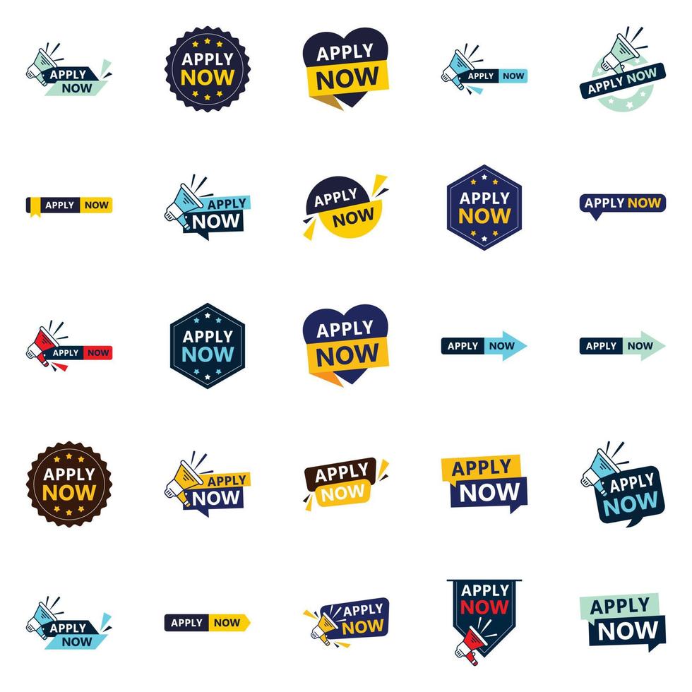 Get More Applications with Our Pack of 25 Apply Now Banners vector
