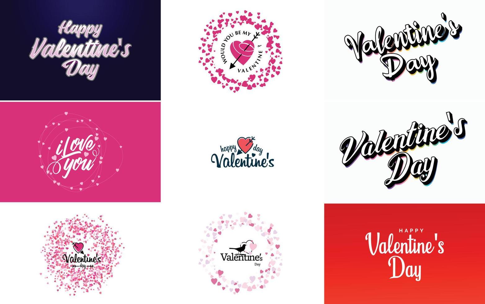 Happy Valentine's Day greeting card template with a floral theme and a pink color scheme vector