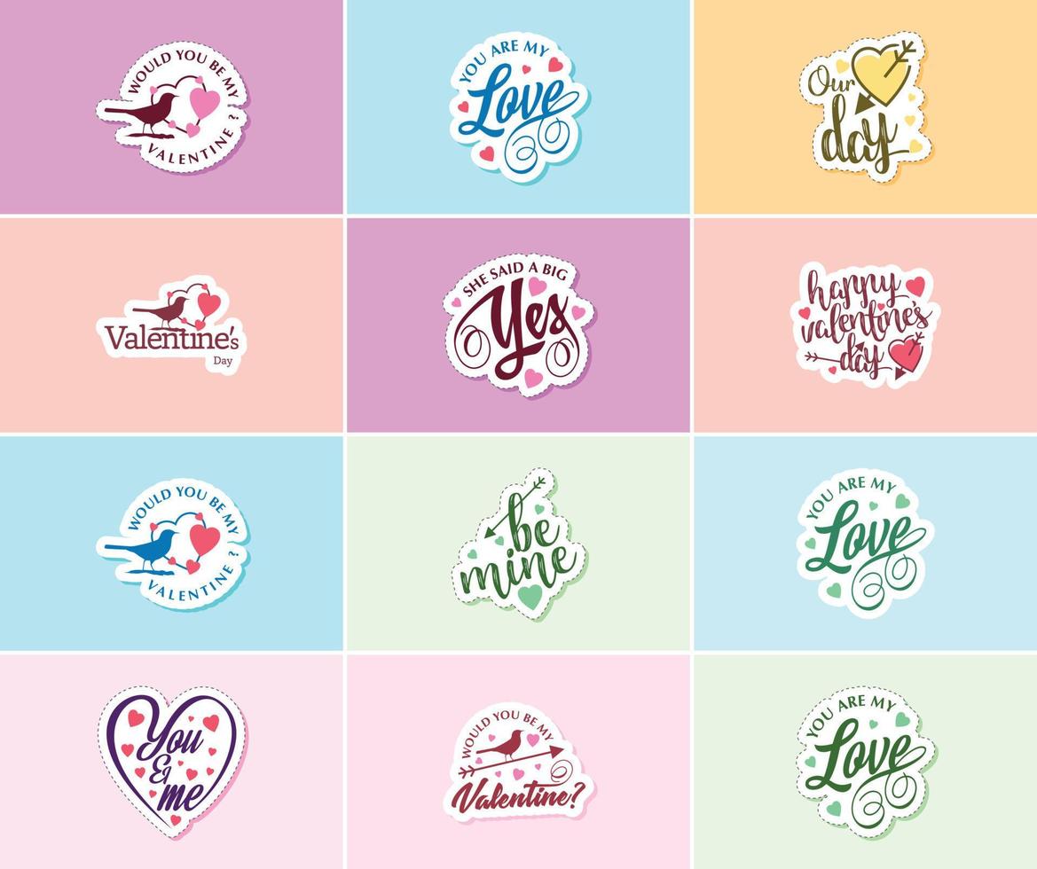 expresa tu amor con la tipografía del día de san valentín y pegatinas de diseño gráfico vector