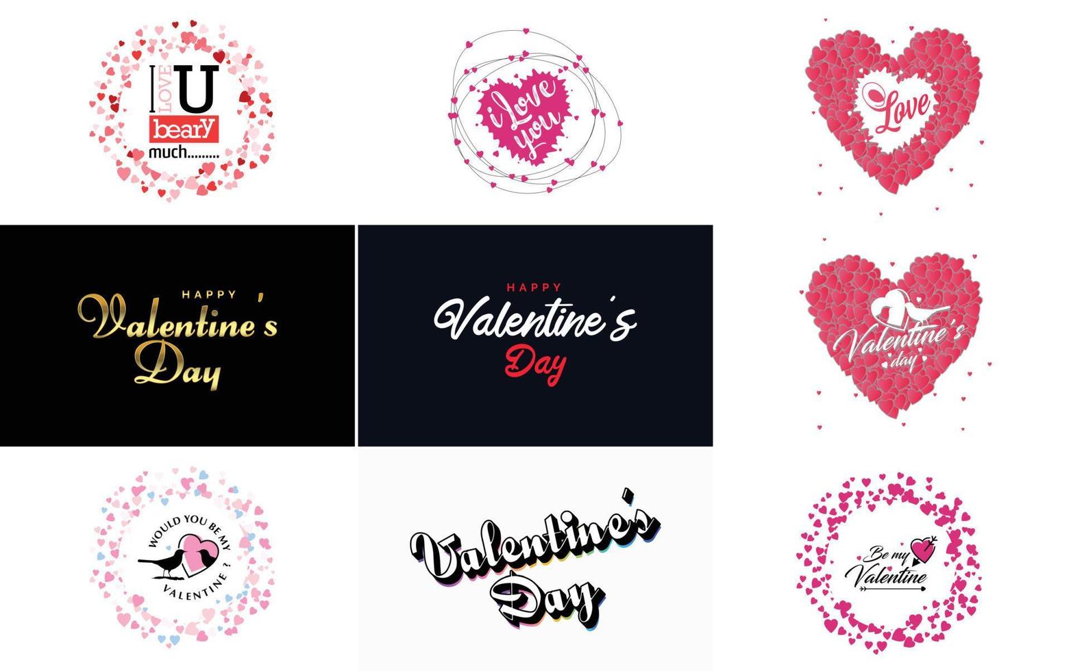 Happy Valentine's Day typography design with a heart-shaped wreath and a gradient color scheme vector