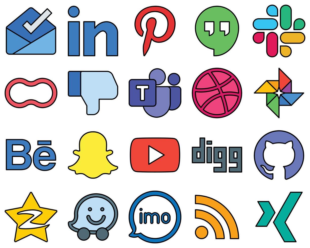 20 Unique Line Filled Social Media Icons such as youtube. behance. women and google photo Unique and professional vector
