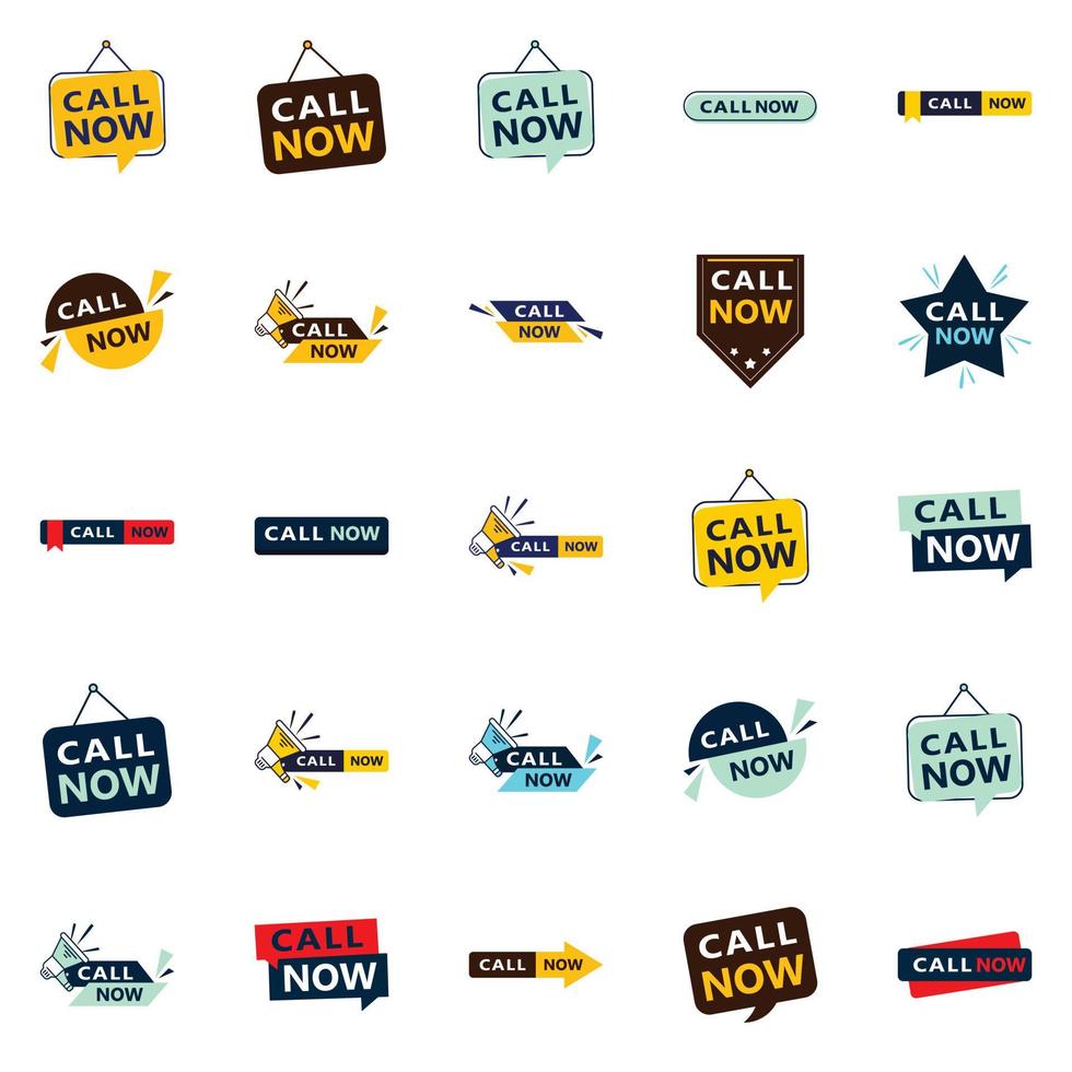 Call Now 25 High quality Typographic Elements to drive phone calls vector