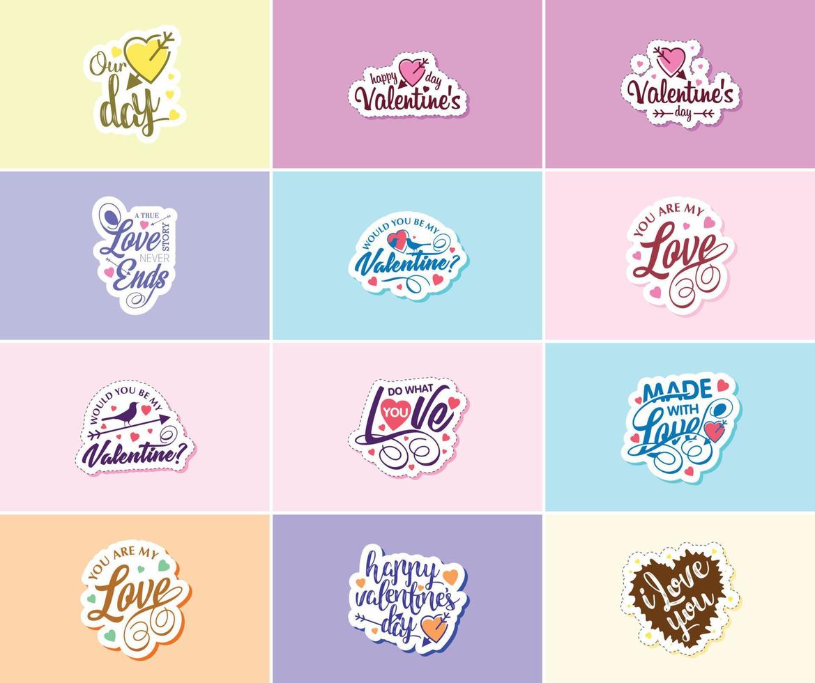 Express Your Love with Heartfelt Valentine's Day Typography Stickers vector