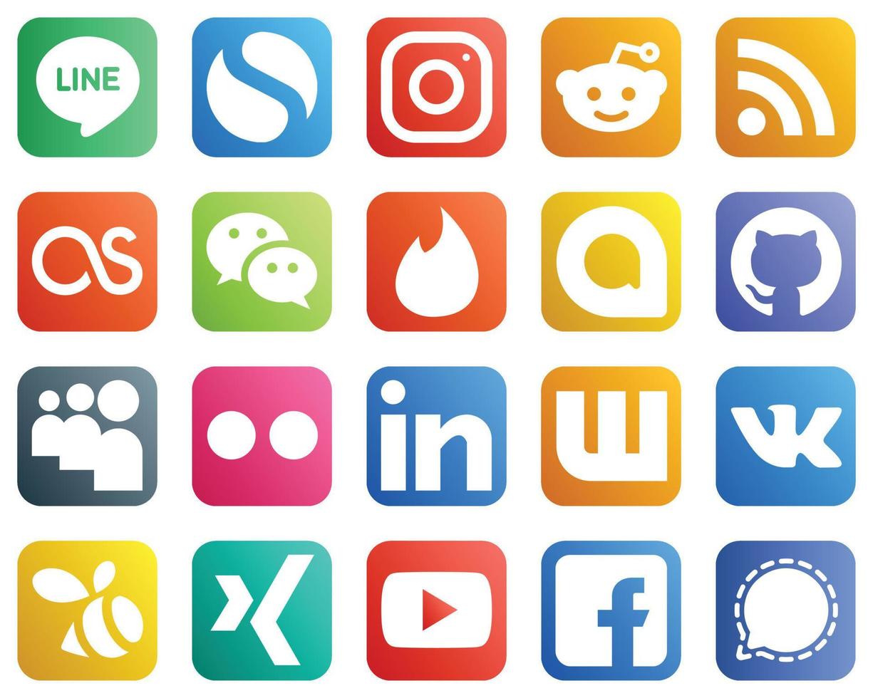20 Professional Social Media Icons such as linkedin. flickr. lastfm. myspace and google allo icons. Fully customizable and professional vector