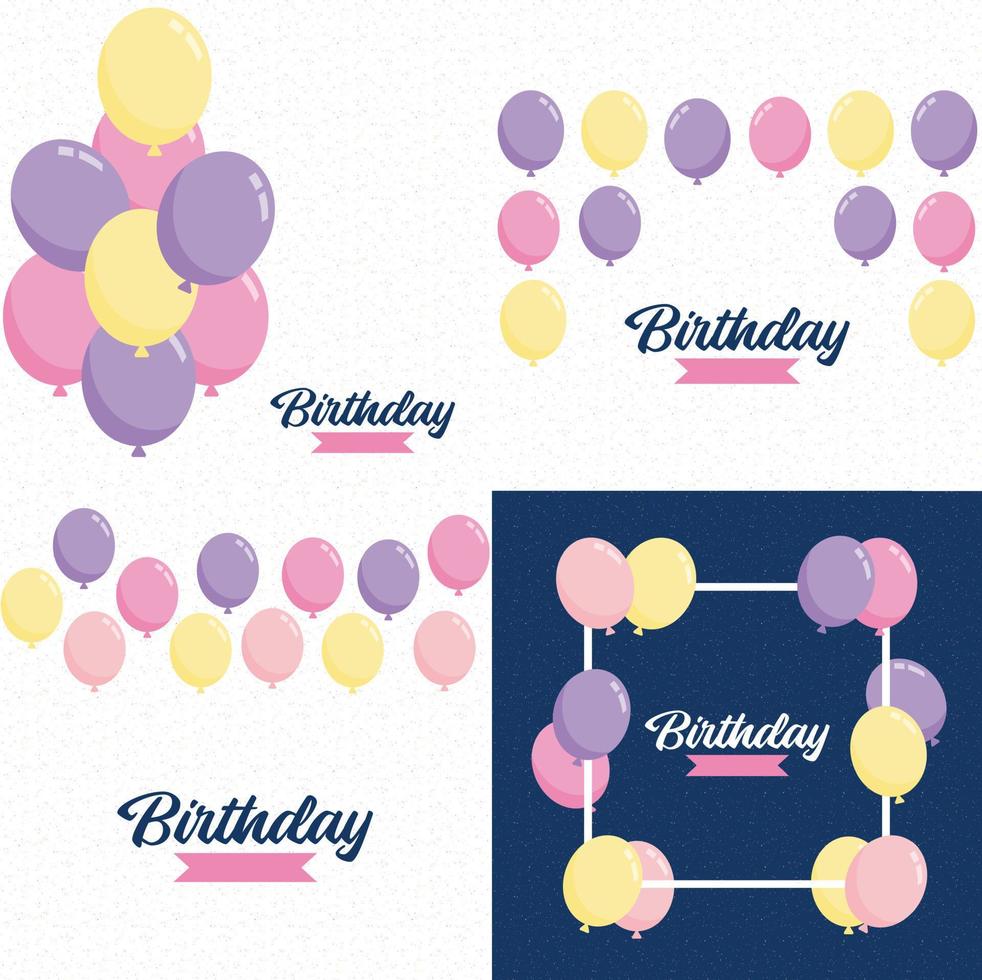 Happy Birthday in a playful. bubbly font with a background of balloons and party streamers vector