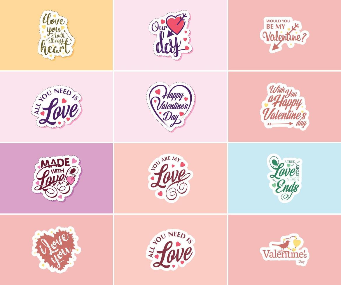 expresa tu amor con la tipografía del día de san valentín y pegatinas de diseño gráfico vector