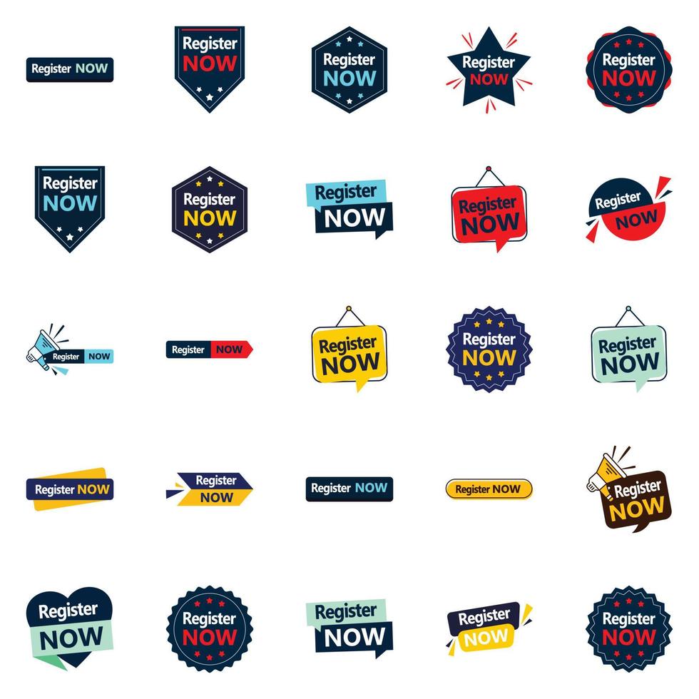 Register Now 25 Fresh Typographic Elements for a lively registration campaign vector