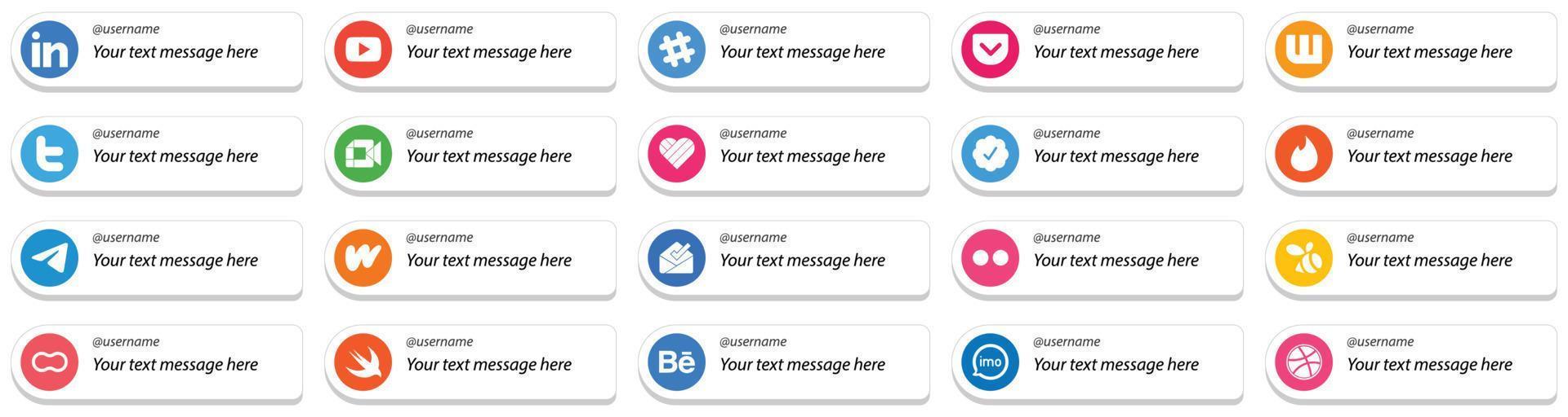 Customizable Follow Me Social Media Icons 20 pack such as telegram. tweet. tinder and likee icons. High quality and minimalist vector