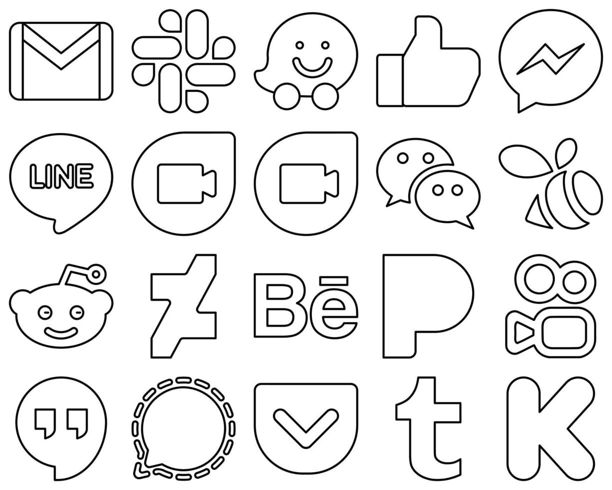 20 Versatile Black Outline Social Media Icons such as behance. reddit. facebook. swarm and wechat icons. Eye-catching and high-definition vector