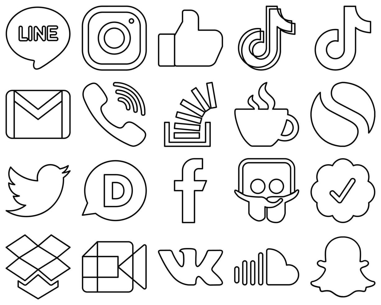 20 Elegant Black Outline Social Media Icons such as stockoverflow. rakuten. video. viber and email icons. Creative and eye-catching vector