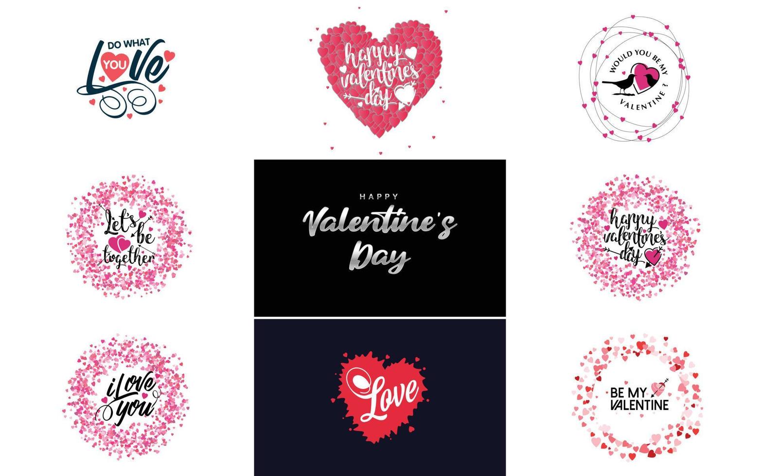 Happy Valentine's Day typography design with a heart-shaped balloon and a gradient color scheme vector