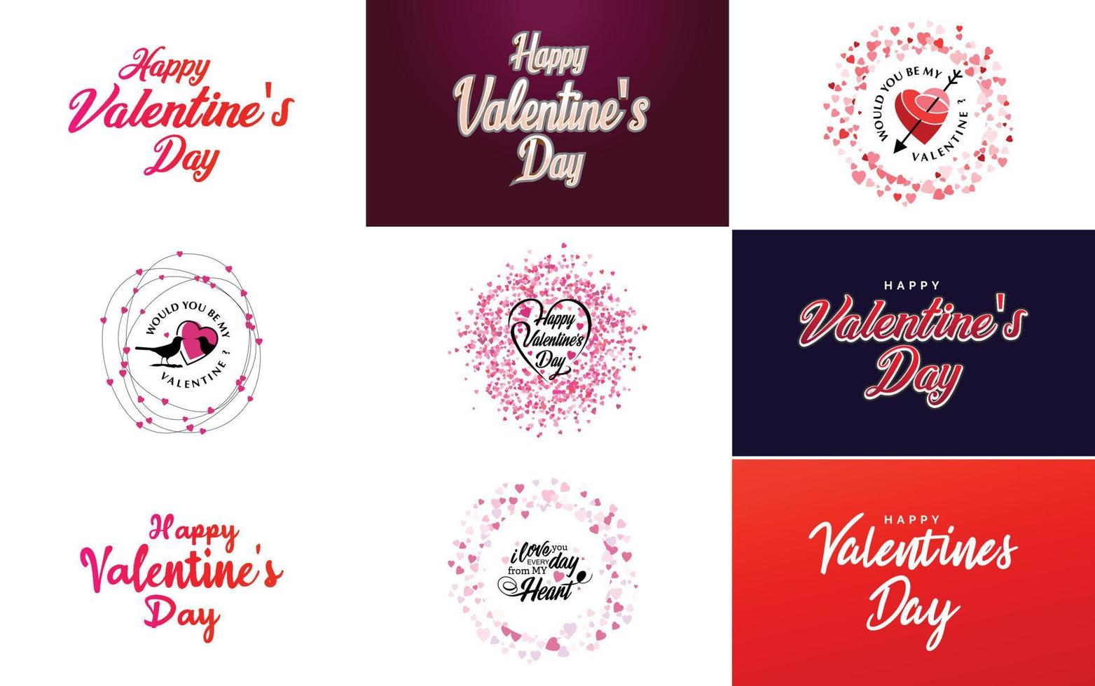 Happy Valentine's Day greeting card template with a romantic theme and a red color scheme vector