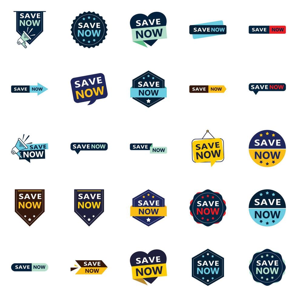 25 High quality Typographic Designs for a premium saving campaign Save Now vector