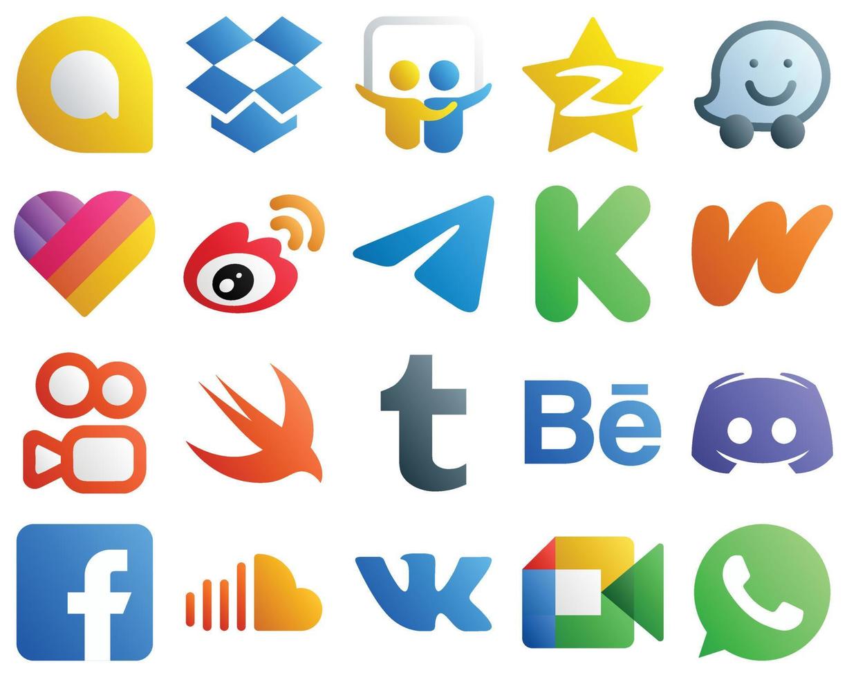 20 Simple Gradient Social Media Icons such as wattpad. kickstarter. weibo and telegram icons. Versatile and high quality vector