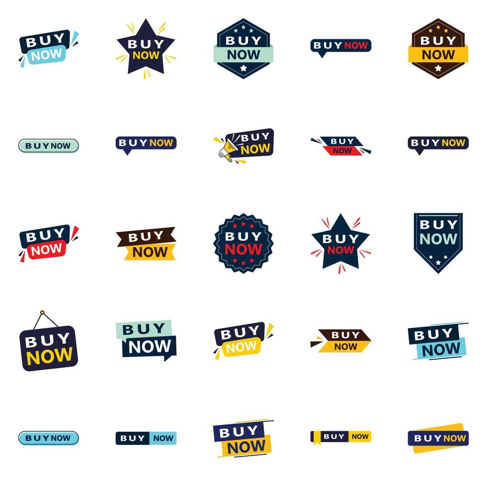Buy Now 25 Unique Typographic Designs for a personalized buying message vector