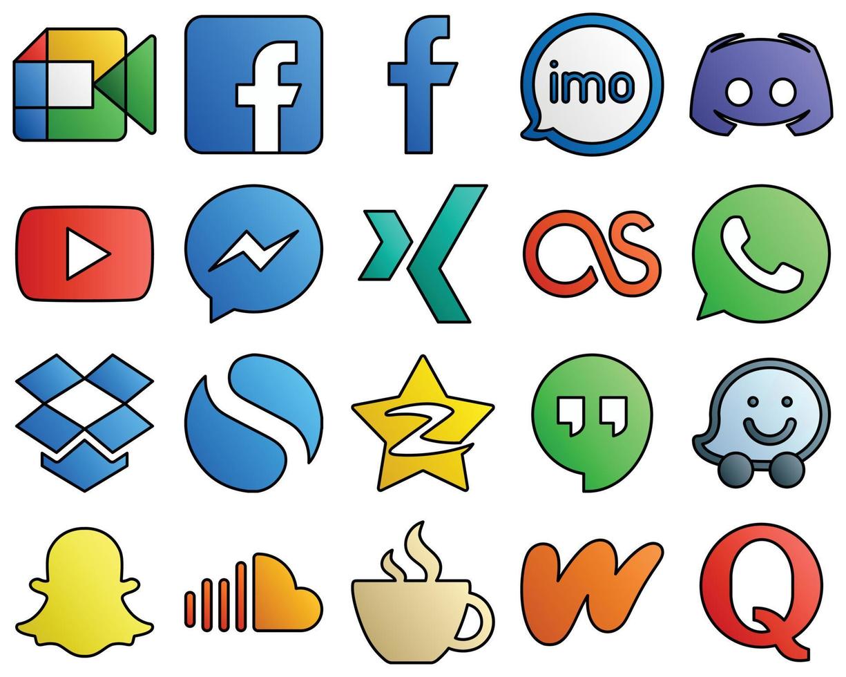 Filled Line Style Social Media Icons facebook. video. video. youtube and text 20 Editable icons vector