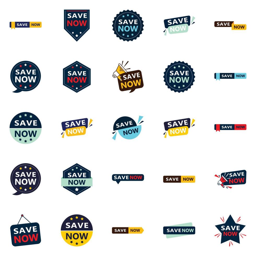 Save Now 25 Modern Typographic Elements for promoting savings in a current way vector