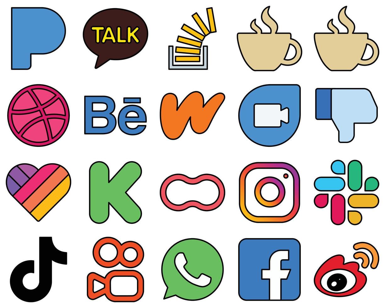 20 Stylish Line Filled Social Media Icons such as kickstarter. facebook. dislike and literature High-Resolution and Professional vector