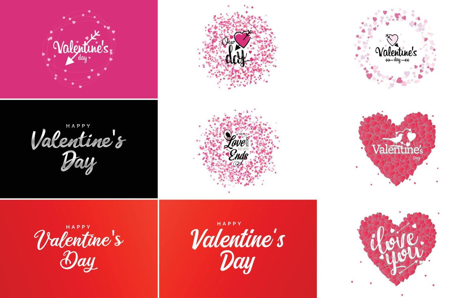 Happy Valentine's Day typography design with a watercolor texture and a heart-shaped wreath vector