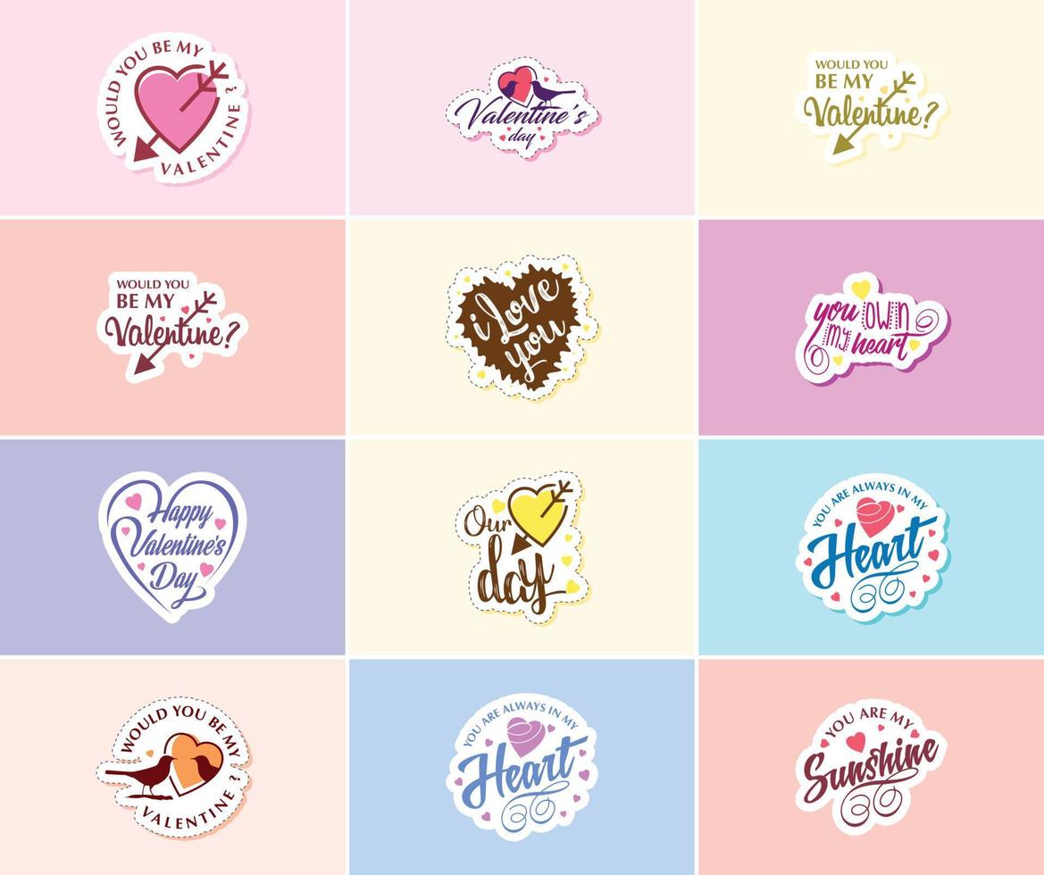 Celebrate Love with Stunning Valentine's Day Graphics and Typography Stickers vector
