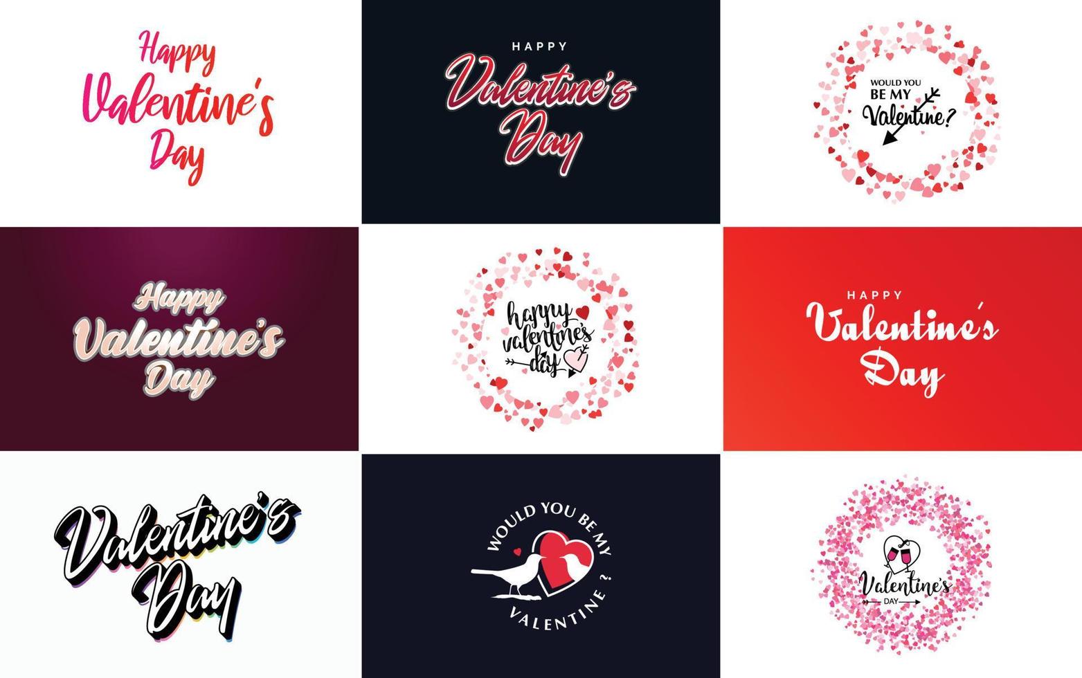 Happy Valentine's Day typography design with a watercolor texture and a heart-shaped wreath vector