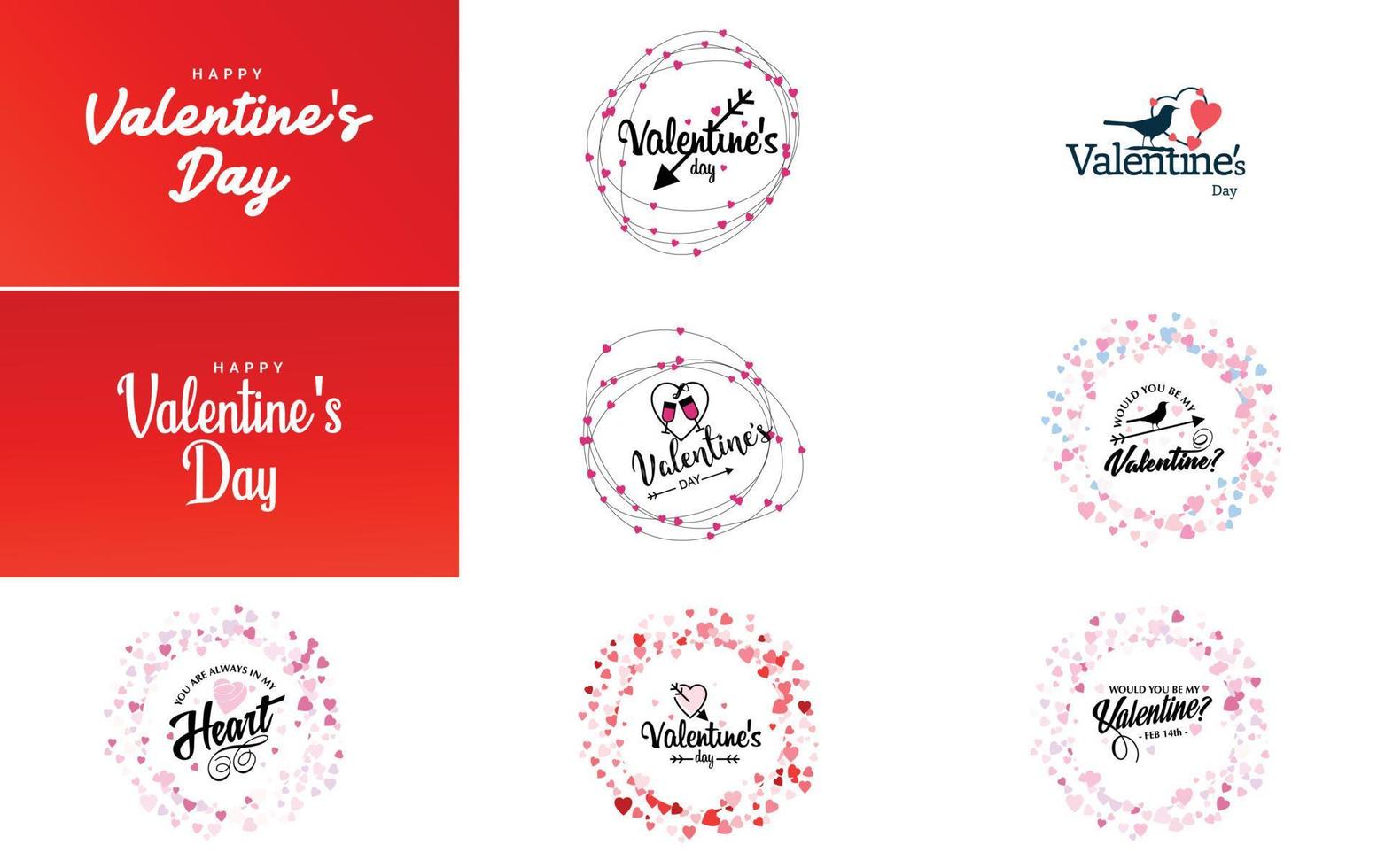 Vector illustration of a heart-shaped wreath with Happy Valentine's Day text