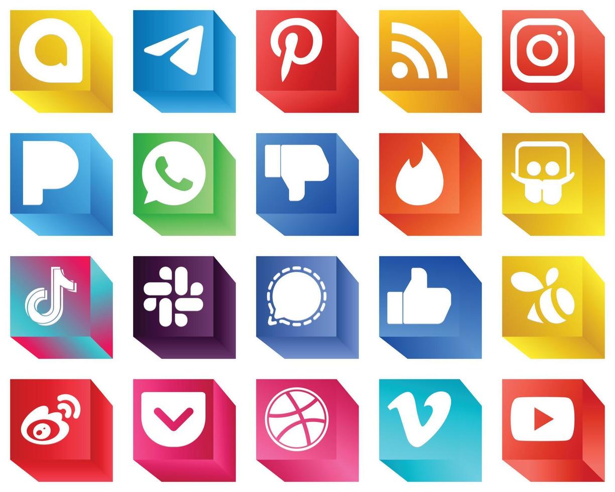 20 3D Social Media Brand Icons such as douyin. slideshare. meta. tinder and dislike icons. Modern and high-quality vector