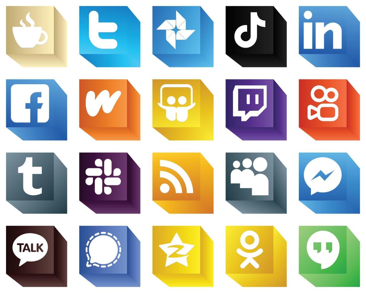 3D Social Media Brand Icons for Marketing 20 Icons Pack such as literature. video. fb and professional icons. Versatile and premium vector