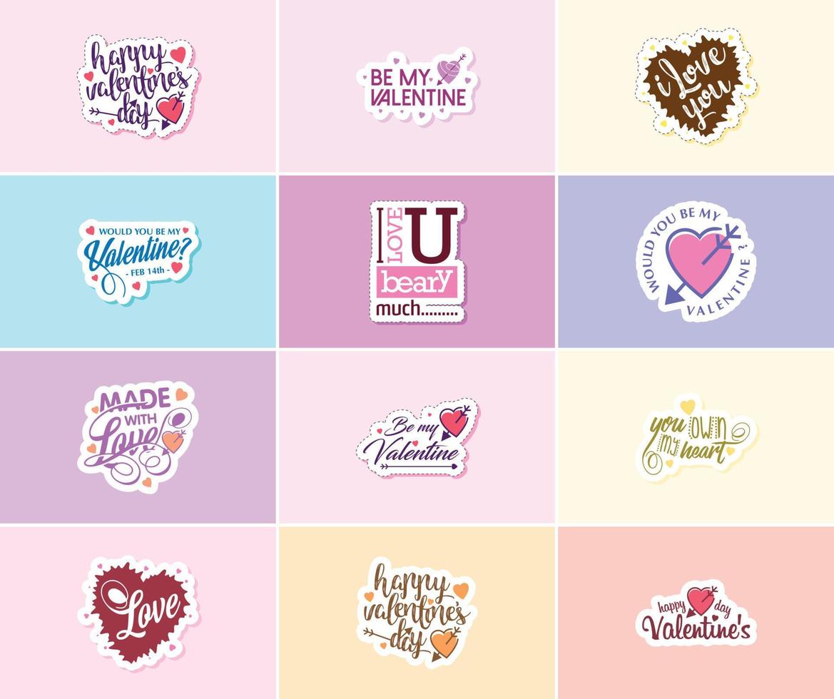 Express Your Love with Heartfelt Valentine's Day Typography Stickers vector