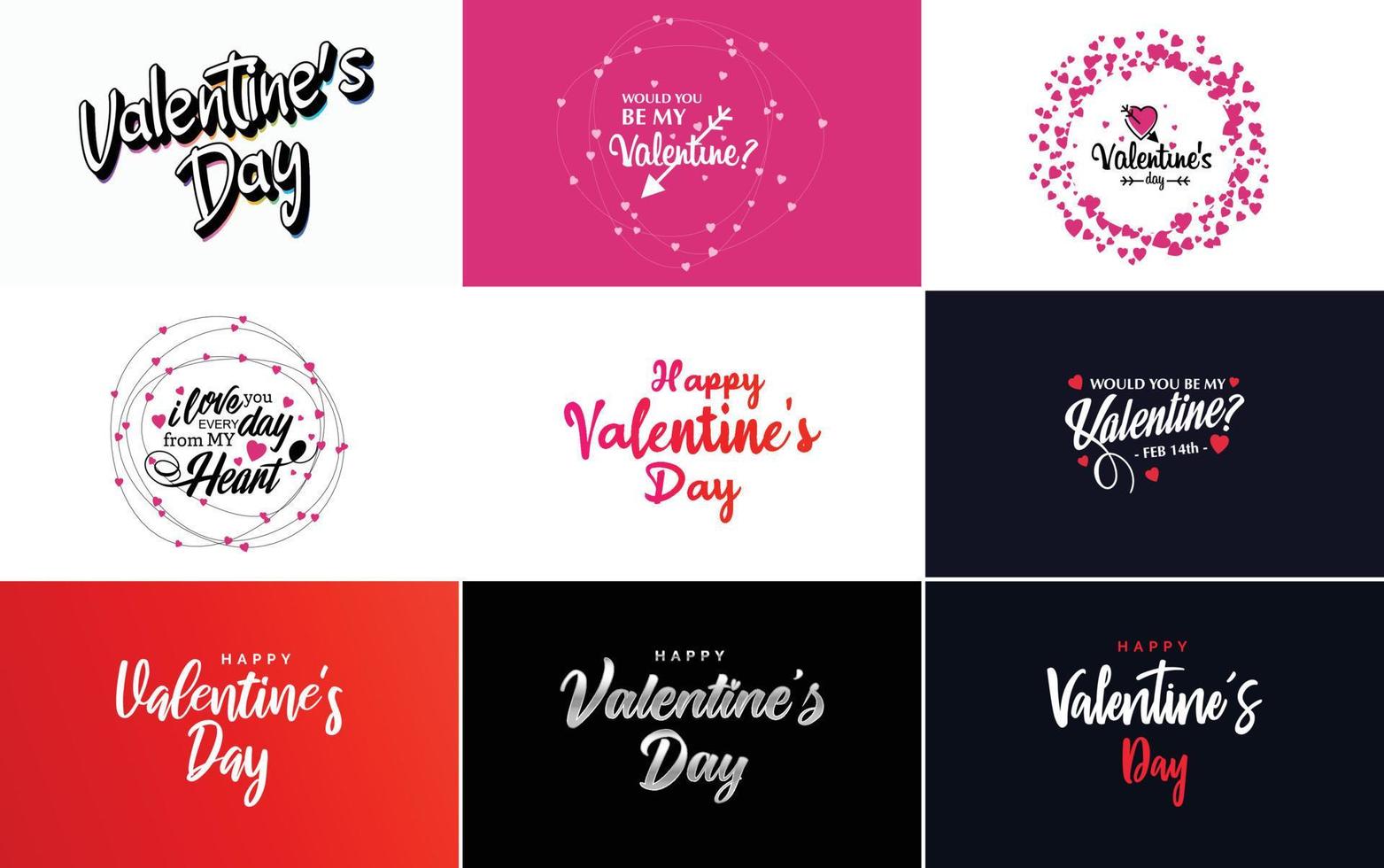 Happy Valentine's Day typography design with a heart-shaped balloon and a gradient color scheme vector