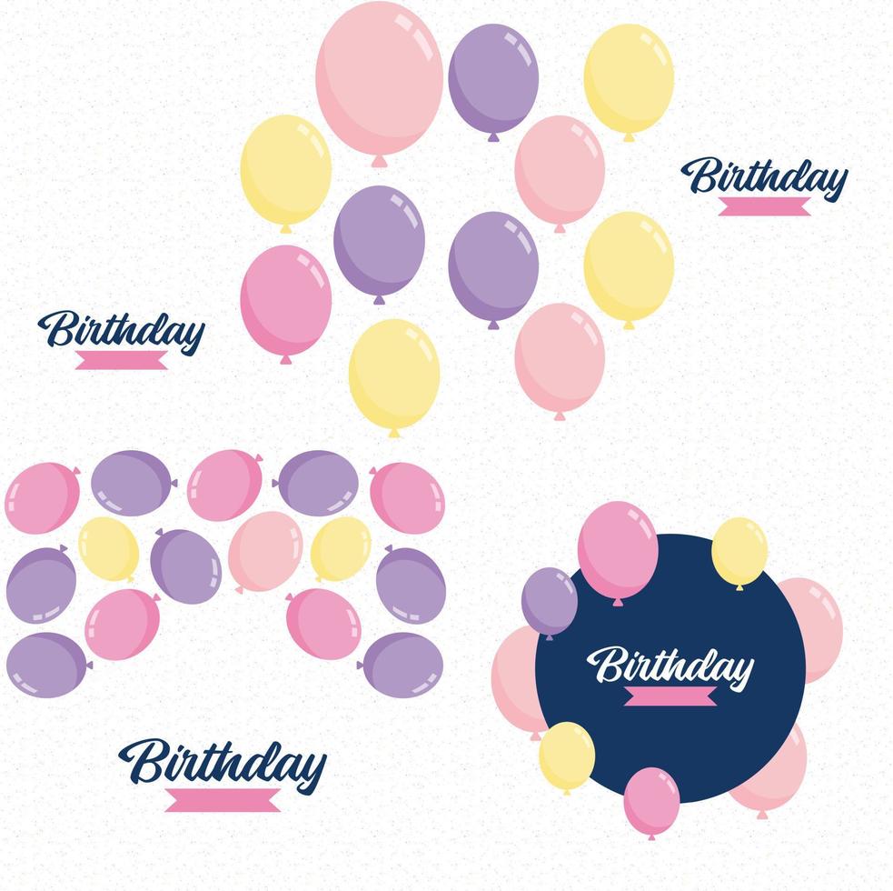 Happy Birthday in a playful. cartoon font with a background of presents and party favors vector