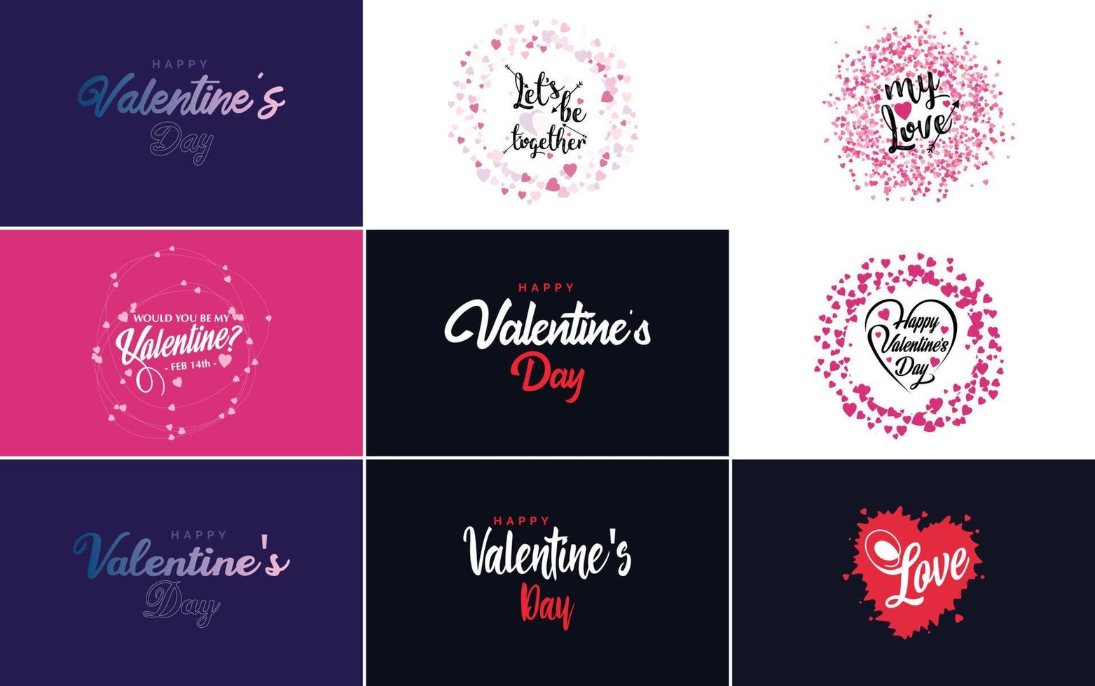 Hand-drawn black lettering Valentine's Day and pink hearts on white background vector illustration suitable for use in design of cards. banners. logos. flyers. labels. icons. badges. and stickers