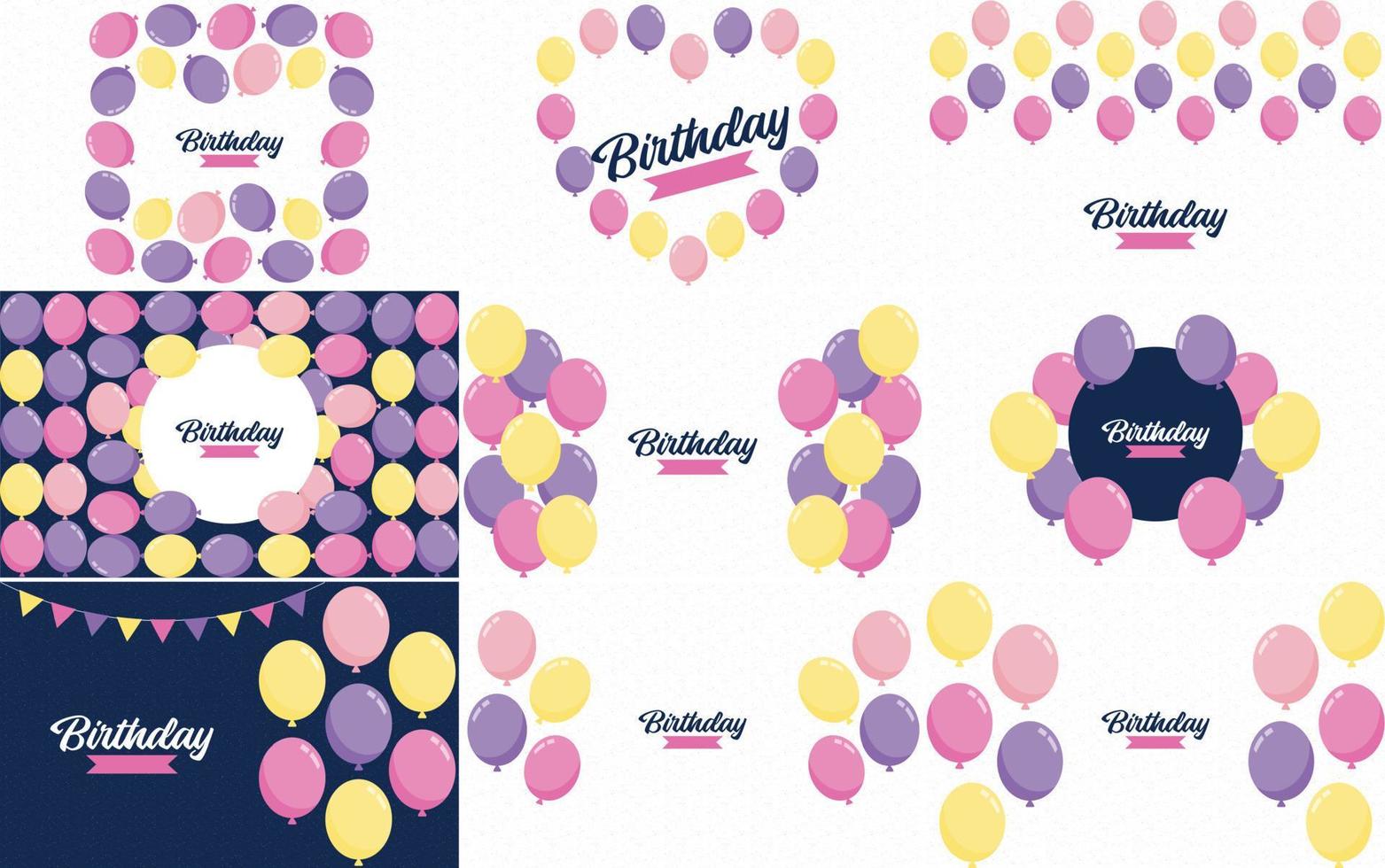 texto de feliz cumpleaños con un dibujo a mano. estilo de dibujos animados e ilustraciones de globos de colores vector