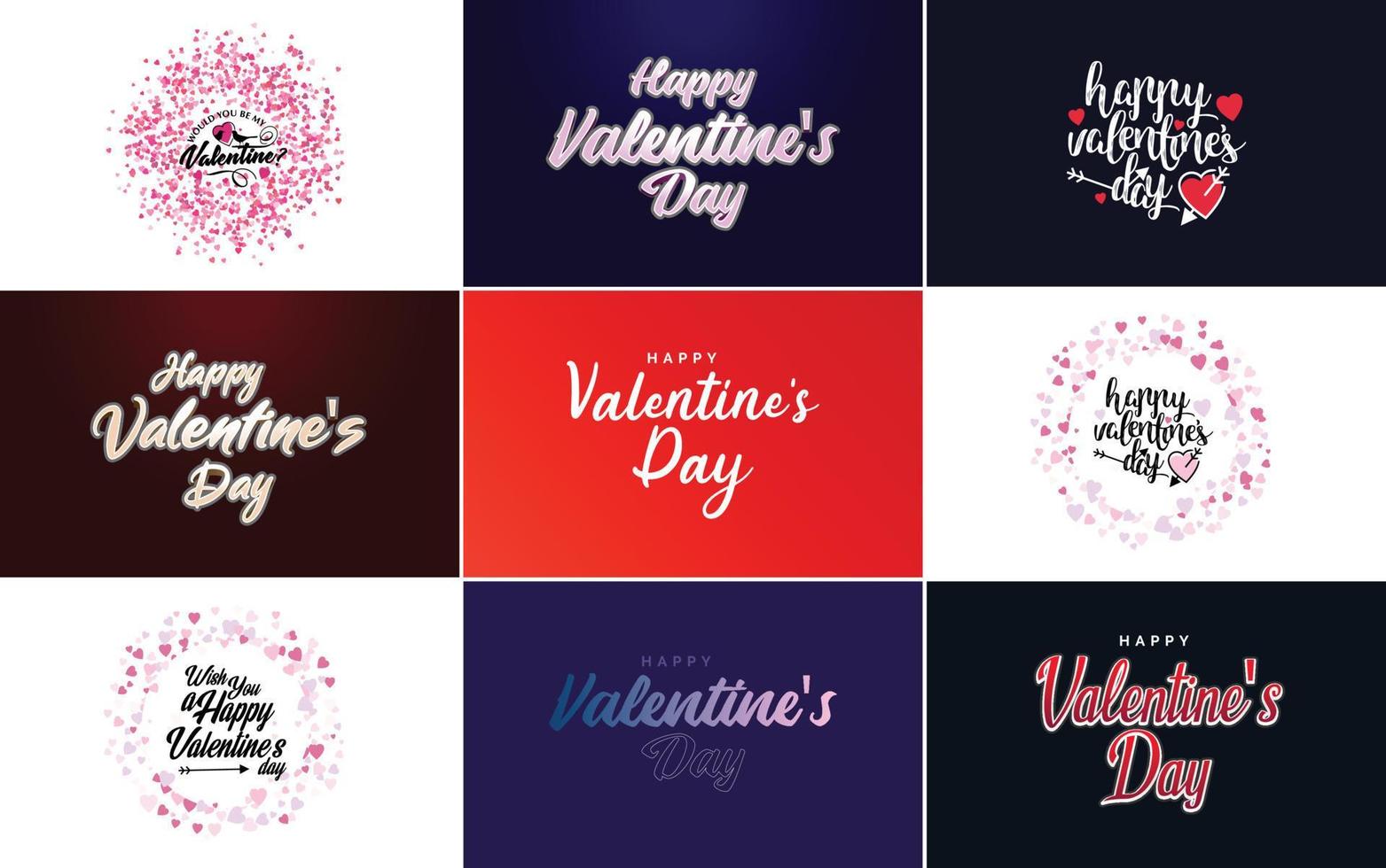 Happy Valentine's Day typography design with a heart-shaped balloon and a gradient color scheme vector