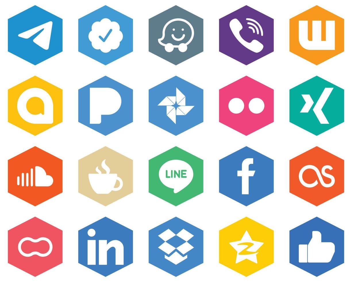 Hexagon Flat Color White Icon Set music. soundcloud. wattpad. xing and flickr 20 Professional Icons vector