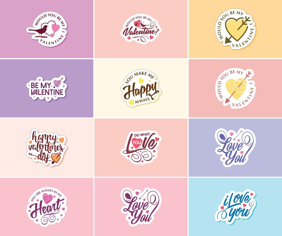 Heartfelt Typography Stickers for Valentine's Day vector
