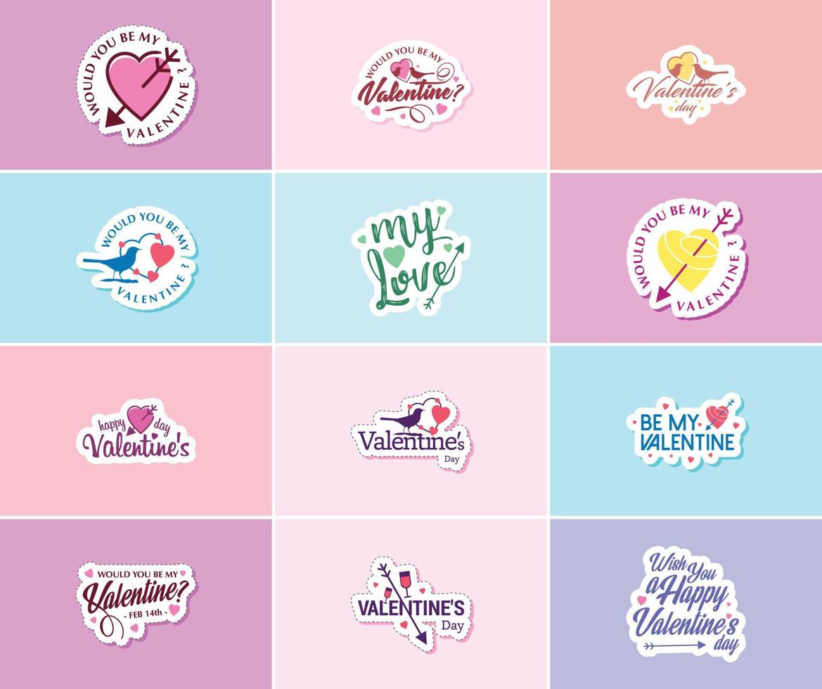 Celebrating Love on Valentine's Day with Beautiful Typography and Graphics Stickers vector