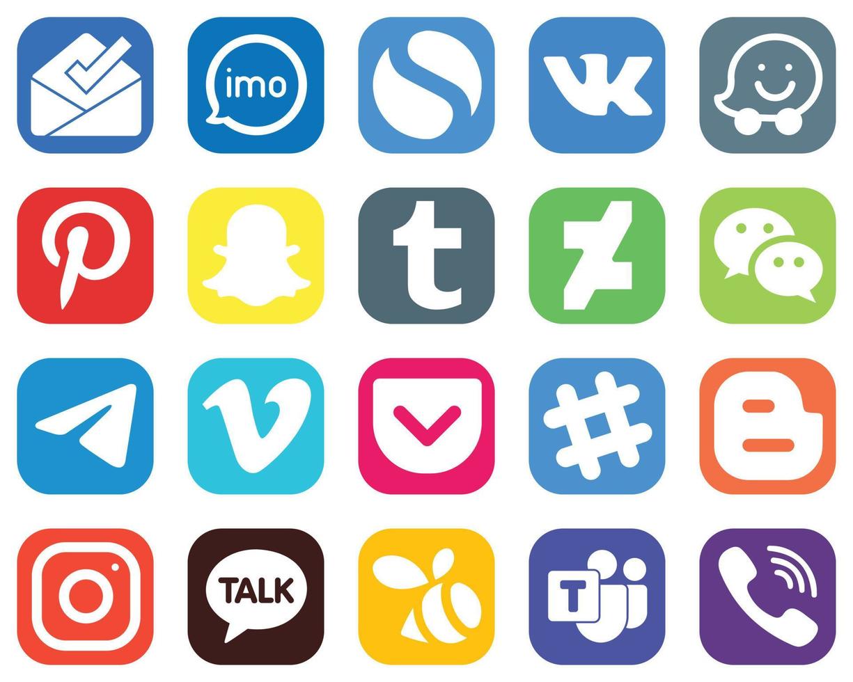 All in One Social Media Icon Set 20 icons such as vimeo. messenger. pinterest. telegram and wechat icons. Gradient Icon Pack vector