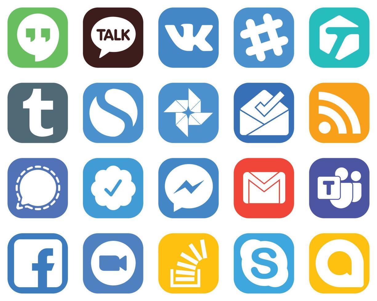 20 Social Media Icons for Every Platform such as fb. messenger. inbox. twitter verified badge and mesenger icons. Unique Gradient Icon Set vector