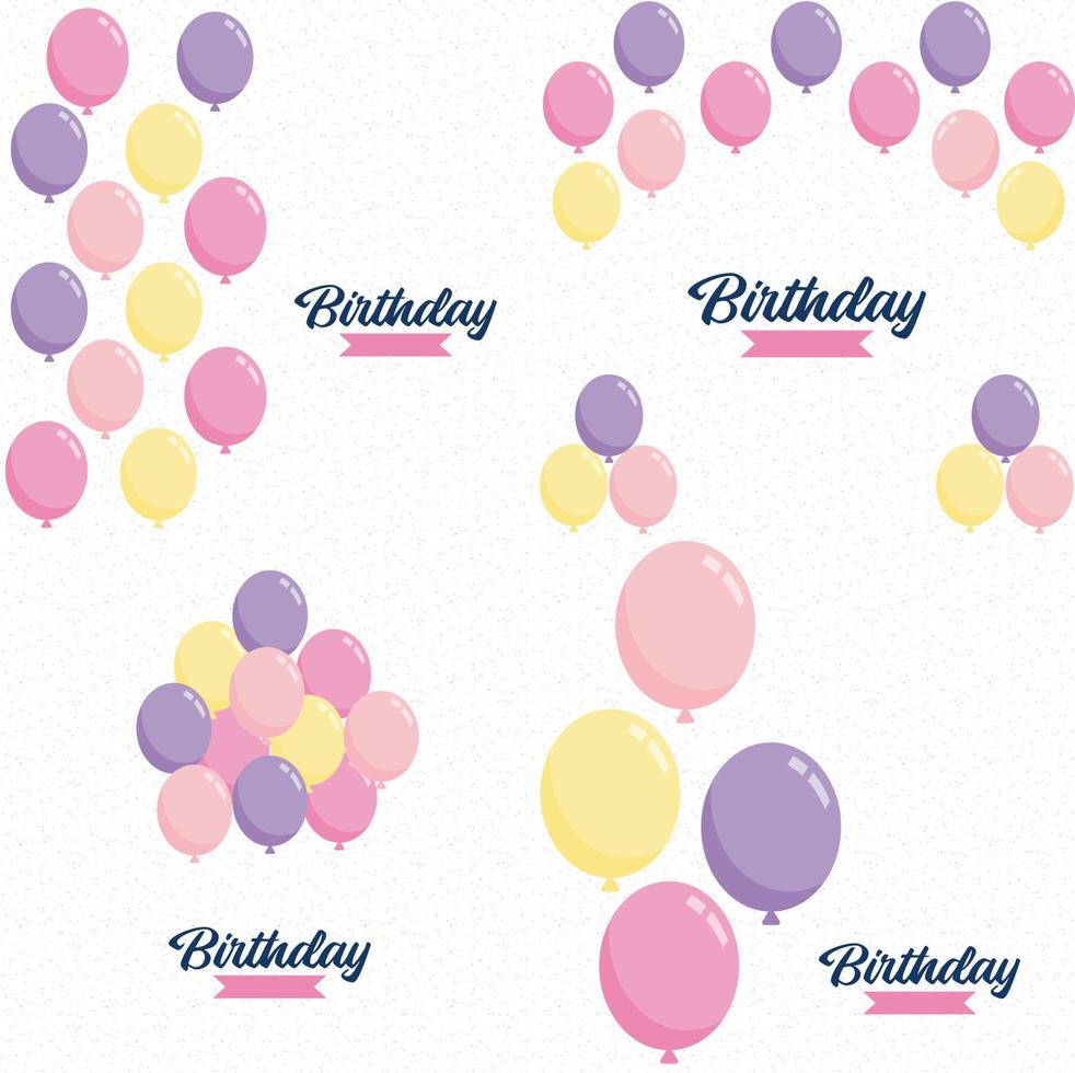 Happy Birthday design with a pastel color scheme and a hand-drawn cake illustration vector