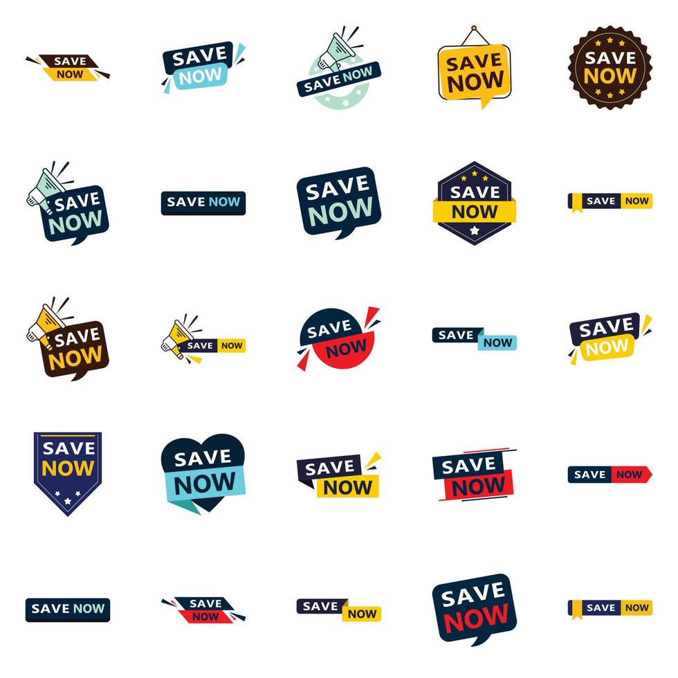 Save Now 25 Unique Typographic Designs to drive engagement and savings vector