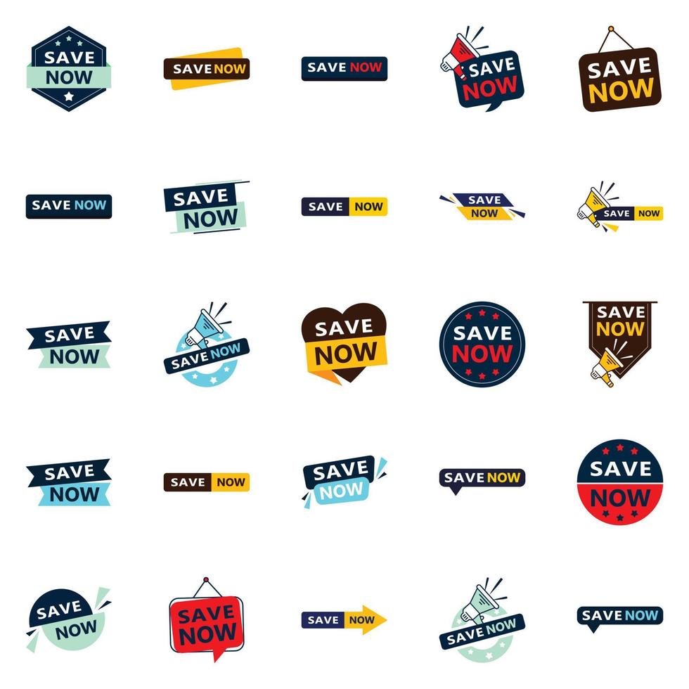 actúe ahora 25 banners tipográficos llamativos para ahorrar vector