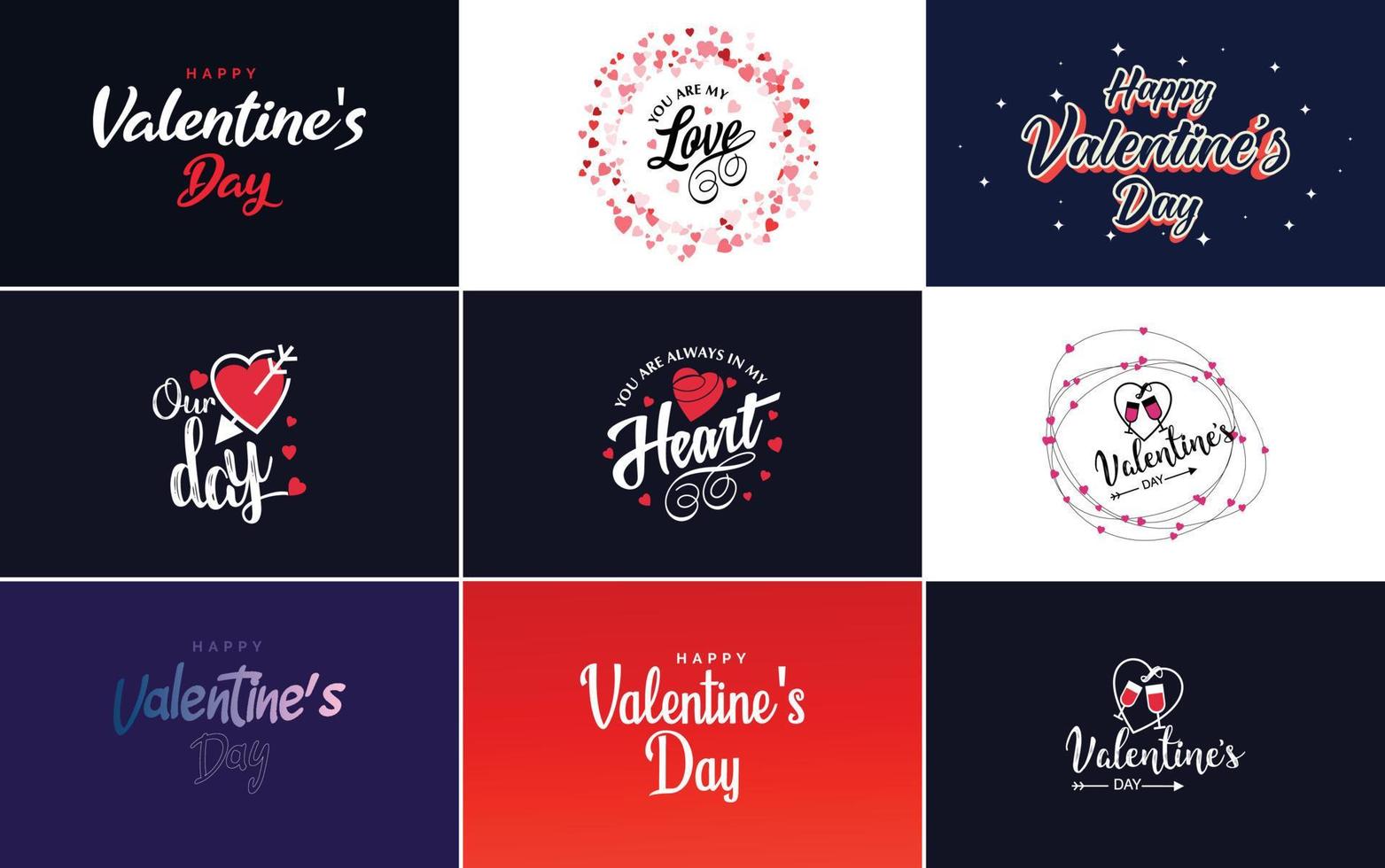 Hand-drawn black lettering Valentine's Day and pink hearts on white background vector illustration suitable for use in design of cards. banners. logos. flyers. labels. icons. badges. and stickers