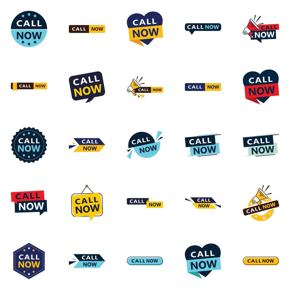 llame ahora 25 banners tipográficos llamativos para impulsar las llamadas telefónicas vector
